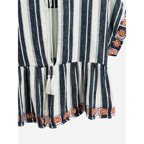 Maeve Anthropologie‎ Vieques Striped Embroidered Tie Back Crop Top M Boxy Fit - Picture 5 of 7